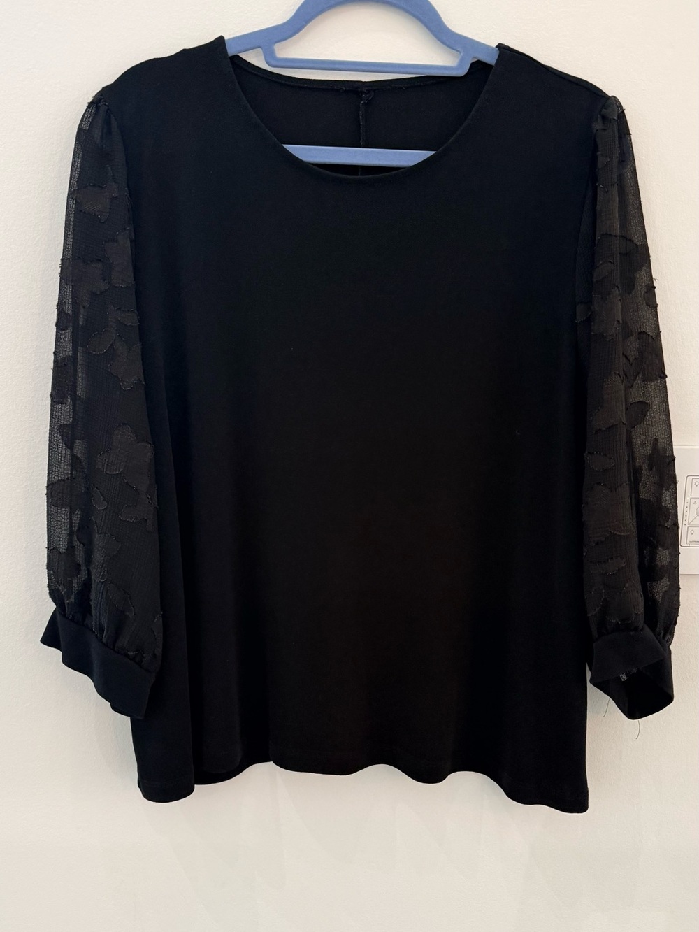 Women's Black Blouse with Sheer Lace Sleeves